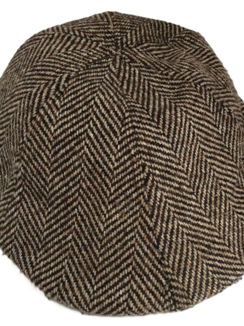 Men's Brown Herringbone Tweed Newsboy/Driving Cap - Large